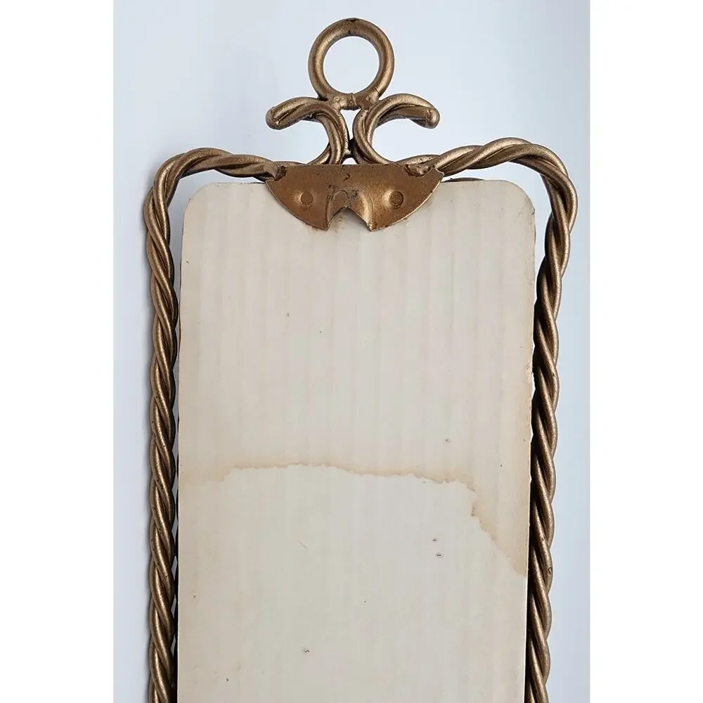 Antique Gold Wall Mirror Candle Holder – Etched Glass Hurricane w/ Purple Candle